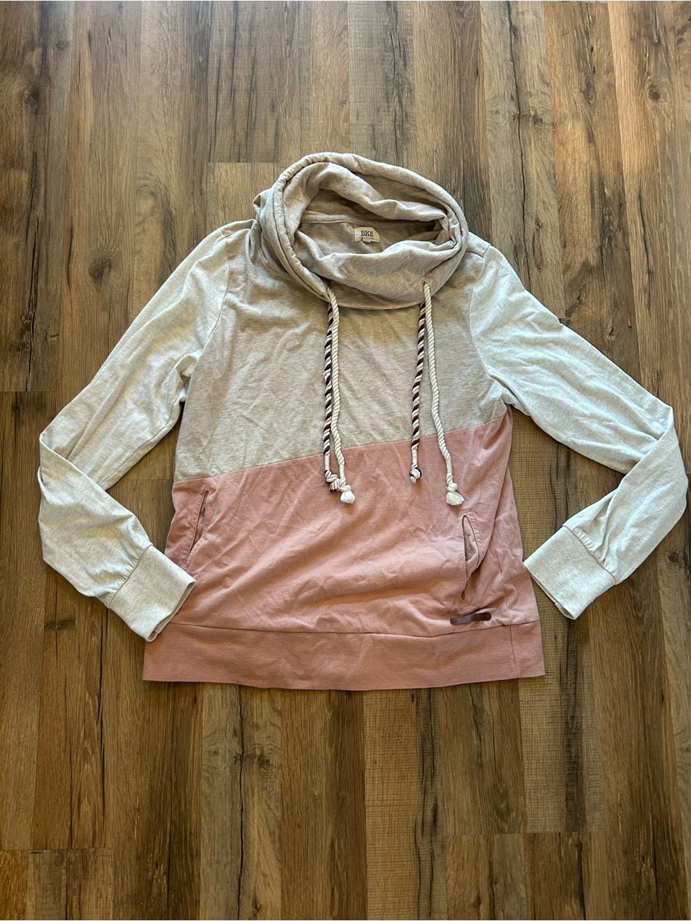 BKE Two Toned Lightweight Hoodie With Cowl Neck